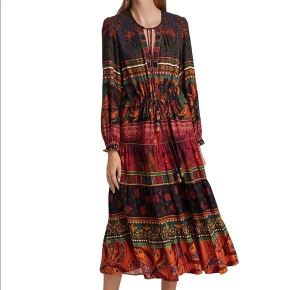 Farm Rio Mixed Patchwork Midi Dress - Size Medium - Picture 3 of 8